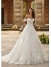 Off Shoulder Beaded Ivory Lace Tulle Dreamy Wedding Dress